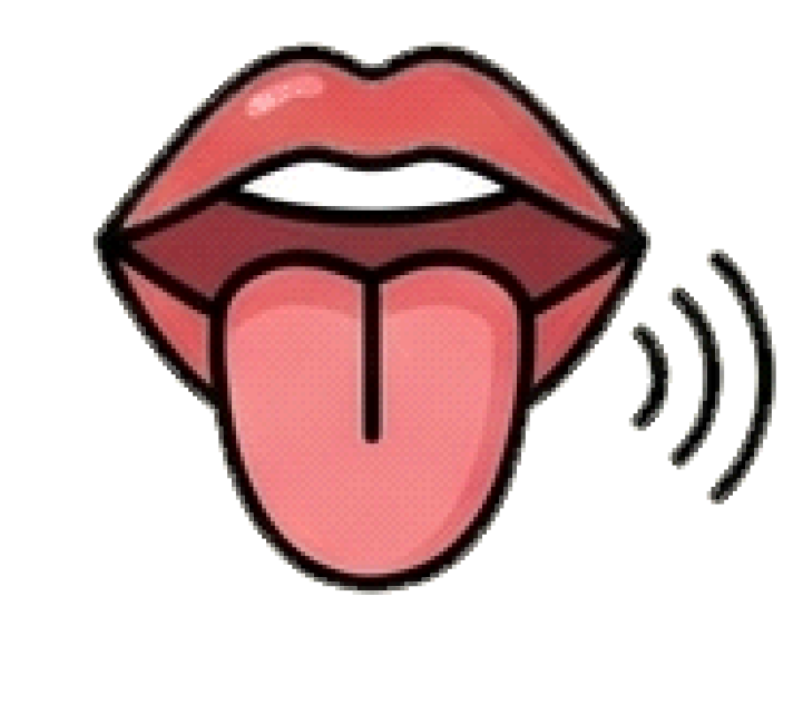 Rysunek otwartych ust z widocznym językiem i falami dźwiękowymi, symbolizujący poprawną artykulację i ćwiczenia logopedyczne.